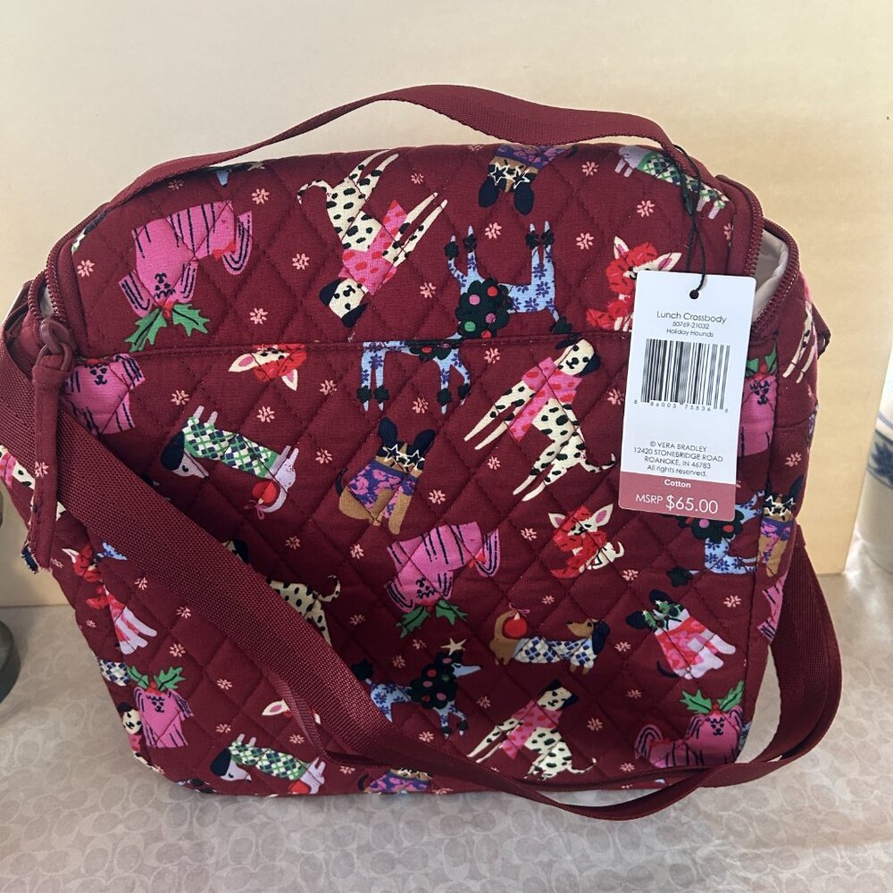 NWT Vera Bradley Lunch Crossbody, Holiday Hounds Pattern - Picture 5 of 6